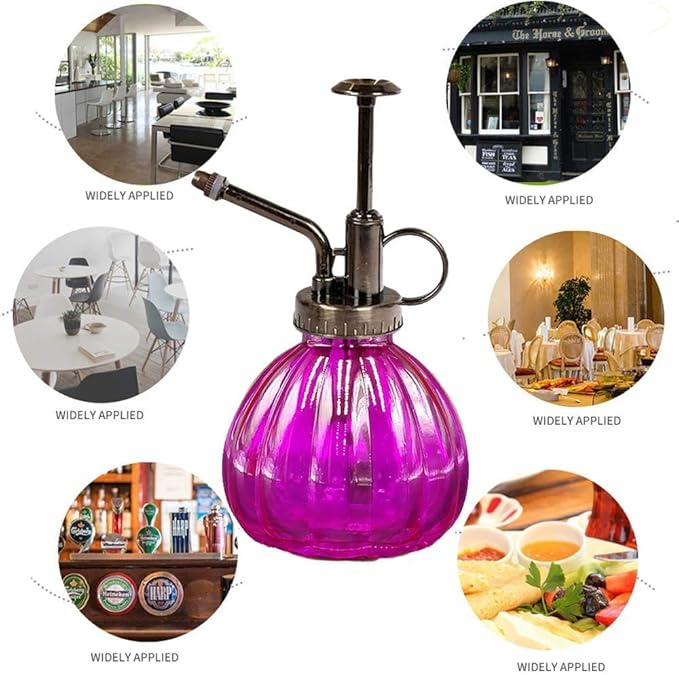 Mr. Glass Water Plant Spray Bottle 6.3 Inch Tall Round Retro Style Pumpkin Shape Moisturizing Atomizer for Plant Fine Mist Cleaning Solution Hairdressing Sprayer Houseplant Red (Purple)