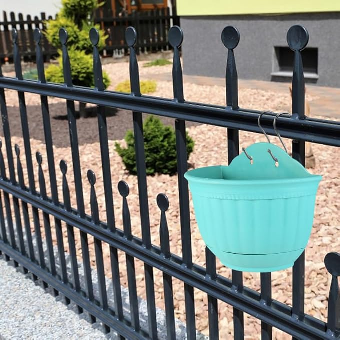 POPETPOP 2Pcs Imitation Rattan Wall Hanging Planter - Semicircle Wall Hanging Flower Pot with Drainage for Outdoor Plants, Wall Mount Planter for Balcony Fence Garden