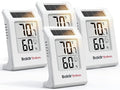 BALDR 4-Pack Digital Hygrometer Thermometer, Solar Power with Battery Backup Temperature and Humidity Monitor, Mini Room Thermometer with Comfort Indicator (White)