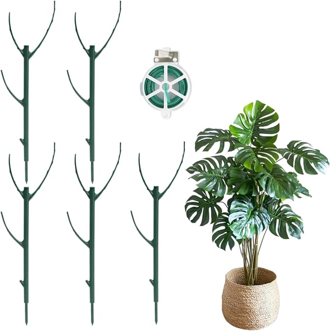 5 Pack Stackable Plant Support Stakes, Moss Pole Alternative for Monstera & Climbing Vines, Gardening Gifts for Women, Garden Essential Trellis Sticks for Indoor Outdoor Plant with 20Pcs Clips & Ties