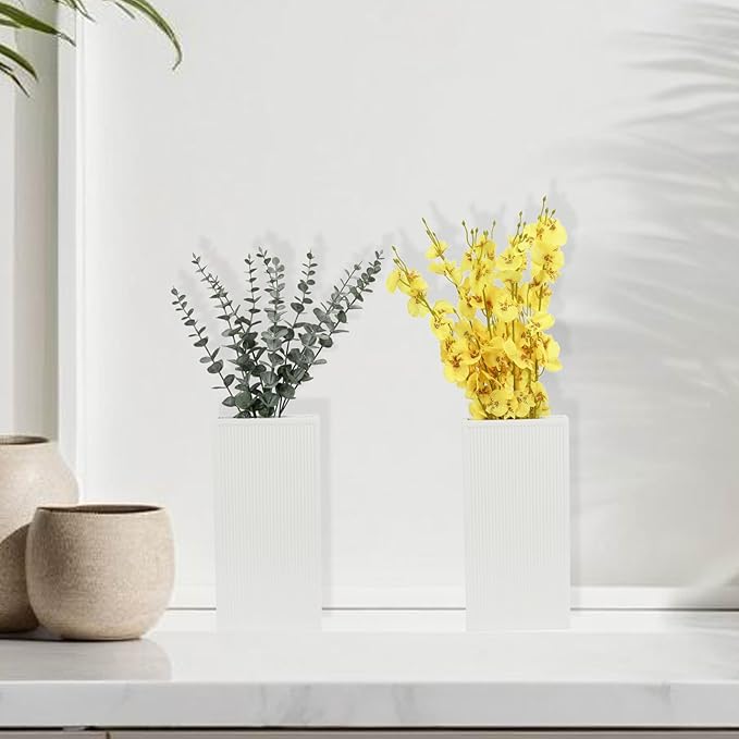 Wood Wall Planter Set of 2, Modern Wall Hanging Decor Pocket Planter for Greenery and Dried Flowers, Indoor Wood Hanging Vase (White)