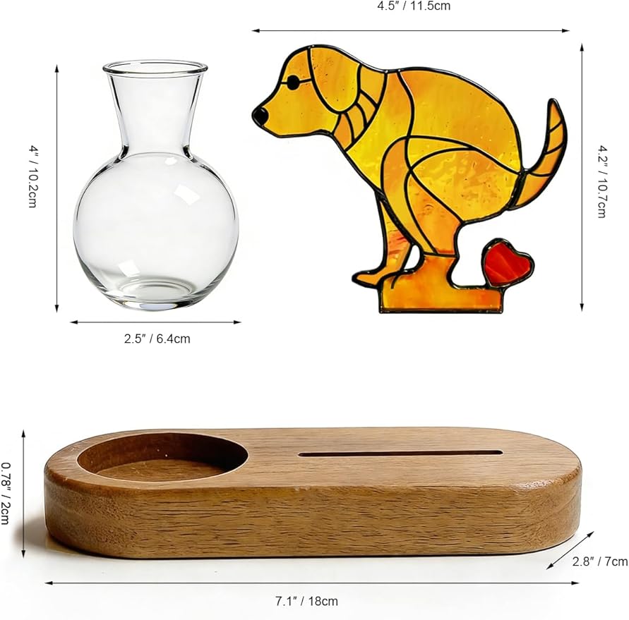 Handmade Dog Propagation Stations： Funny Hydroponic Vase with Wooden Stand for Indoor Plants, for Plant Lovers Women Mom, Office Desk & Home Decor
