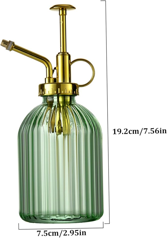 Plant Mister Water Spray Bottle for Plants Creative Hand Pressure Water Bottle Glass Flower Sprayer (Green+Golden Sprinkler) Home Accessories