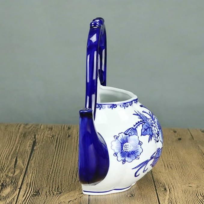 Blue & White Porcelain Wall Vase,Water Bottle Shape Hydroponic Vase Wall Planter for Indoor, Outdoor (D)