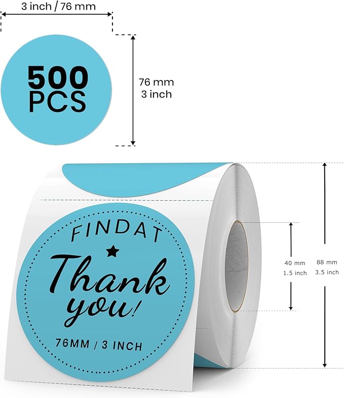 Blue Round Thermal Labels 3 Inch Vinyl Circle Waterproof Direct Printer Sticker Self-Adhesive Perforated Name Tag for Logo DIY QR Design Office Address 500 PCS