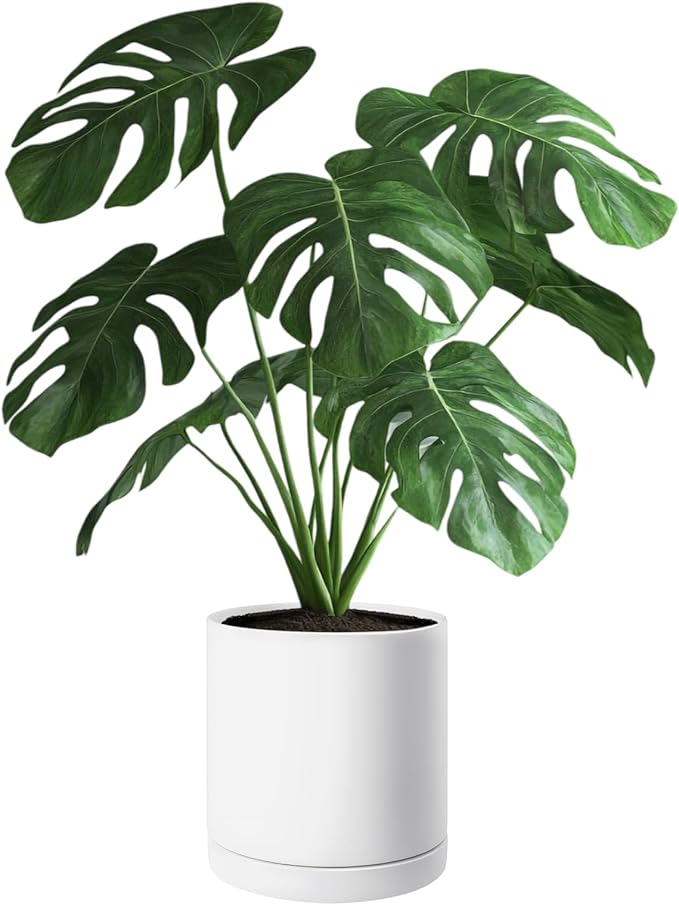 VEVOR Plant Pot, 12-Inch Ceramic Pots for Plants with Drainage Holes, Non-Slip Pads & Detachable Saucer, Modern Ceramic Flower Pots, Indoor and Outdoor Tree Planter Pot, Home & Office
