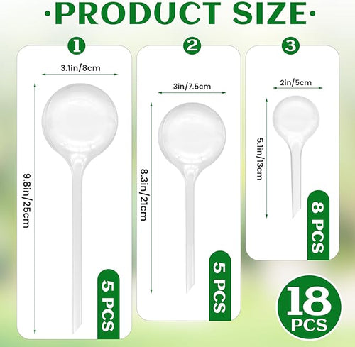 18 PCS Plant Watering Globes,Clear Plastic Watering Bulbs,Self Watering Planter,Flower Automatic Watering Device for Flowerpot,Plants Indoor,Outdoor,Home Garden(Large,Medium,Small)