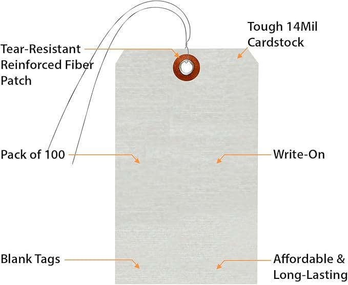 SmartSign Debossable Dead-Soft Aluminum Indentable Blank Write-On Marking Tags | 3" x 5", Pack of 100 Pre-Wired Tags