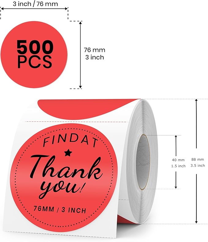 Red Round Thermal Labels 3 Inch Vinyl Circle Waterproof Direct Printer Sticker Self-Adhesive Perforated Name Tag for Logo DIY QR Design Office Address 500 PCS