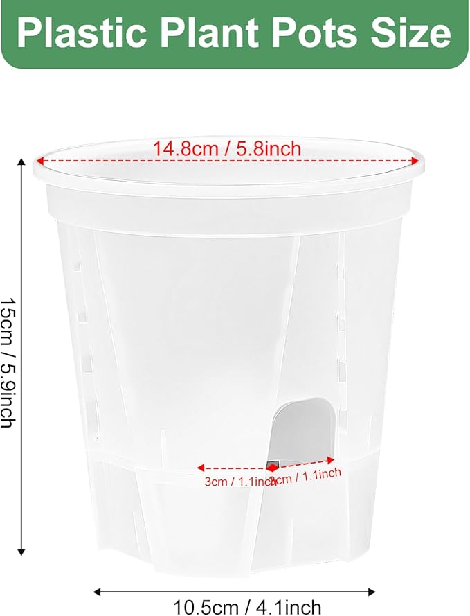 Plant Pots 6 inch Set of 5, Self Watering Pots for Indoor Outdoor, Self Watering Planters Flower Pots with Drainage Hole and Saucer Reservoir (Clear)