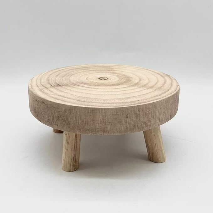 MYCENSE Wooden Stool Plant Stand for Indoor & Outdoor, Sturdy Flower Pot Stands Plants Shelf Potted Rack, Round Footstool, Decoration Racks for Home Office Garden Patio, D Wood 20x9cm