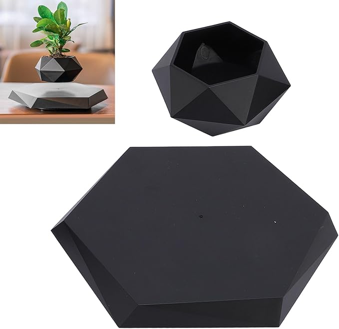 Floating Plant Pot Resin 360 Degree Rotation, Magnetic Levitating Flower Planter for Home Office Desk Decor - Silent Levitation Technology, Unique Modern Design, Ideal for Small
