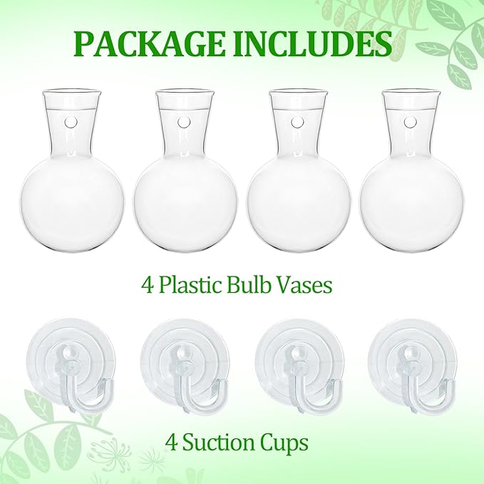 Bunmery 4 pcs Window Propagation Stations, Suction Cup Plastic Plant Propagation Bulbs, Easy to Install Wall Hanging Planter, No Nails Plastic Plant Terrarium Vase