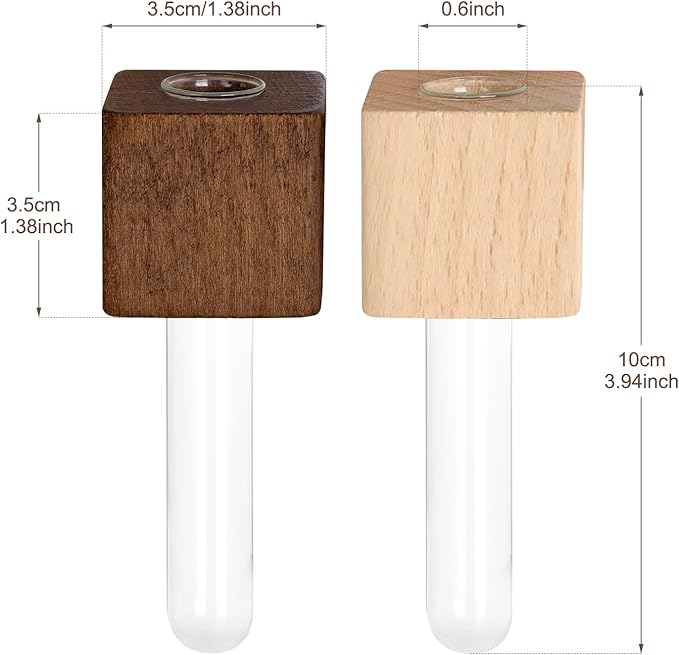 Magnetic Test Tube Flower Vases for Refrigerator, Set of 2 Wooden Fridge Magnet Planters with Glass Tubes – Light & Dark Wood Color, Propagation Station for Hydroponic Display (No Plant Included)