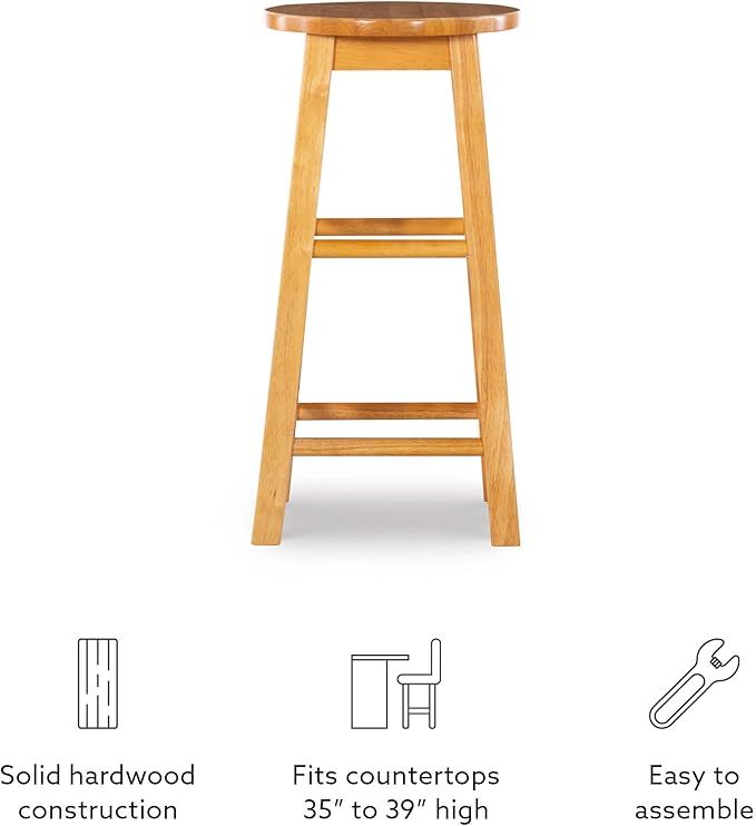 Linon Natural Barstool with Round Seat, 24-Inch