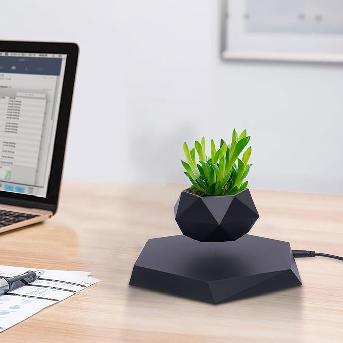 Levitating Plant Pot, Hexagon Floating Plant Pot, Magnetic Floating Levitating Plant Pots for Bonsai, Succulents, Air Plants, 360 Degree Rotation Flowerpot Home and Office Desk Decor
