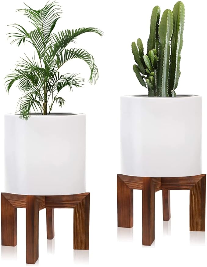 hismocal 2 Pack Wood Plant Stand Indoor Holders for Plants, Sturdy Flower Pot Stands Plants Shelf, Wooden Stool for Patio Plant Stand, Fit 5-18 Inch Variety Flower Pots, Easily Assemble