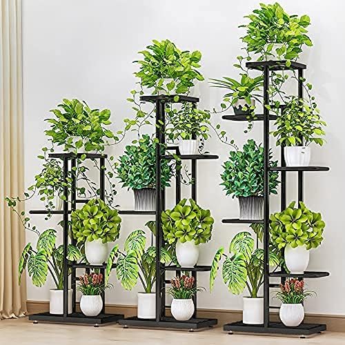 MTB Garden 6 Tier Metal Plant Stand for Indoor Outdoor Flower Pot Display Planter Shelf, Charcoal Grey