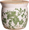 Xiaan Jiaju Vintage Farmhouse Ceramic Planter & Kitchen Utensil Holder - 6.21 Inch Tuscan Rustic Plant Pot with Drainage for Indoor/Outdoor Use, Garden & Home Decor, Unique Gift (Green Leaf)