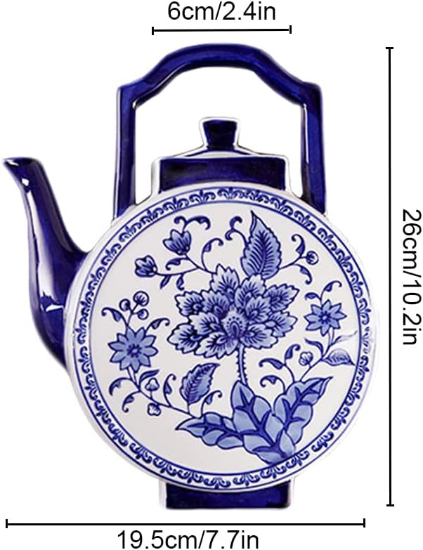 Blue & White Porcelain Wall Vase,Water Bottle Shape Hydroponic Vase Wall Planter for Indoor, Outdoor (A)