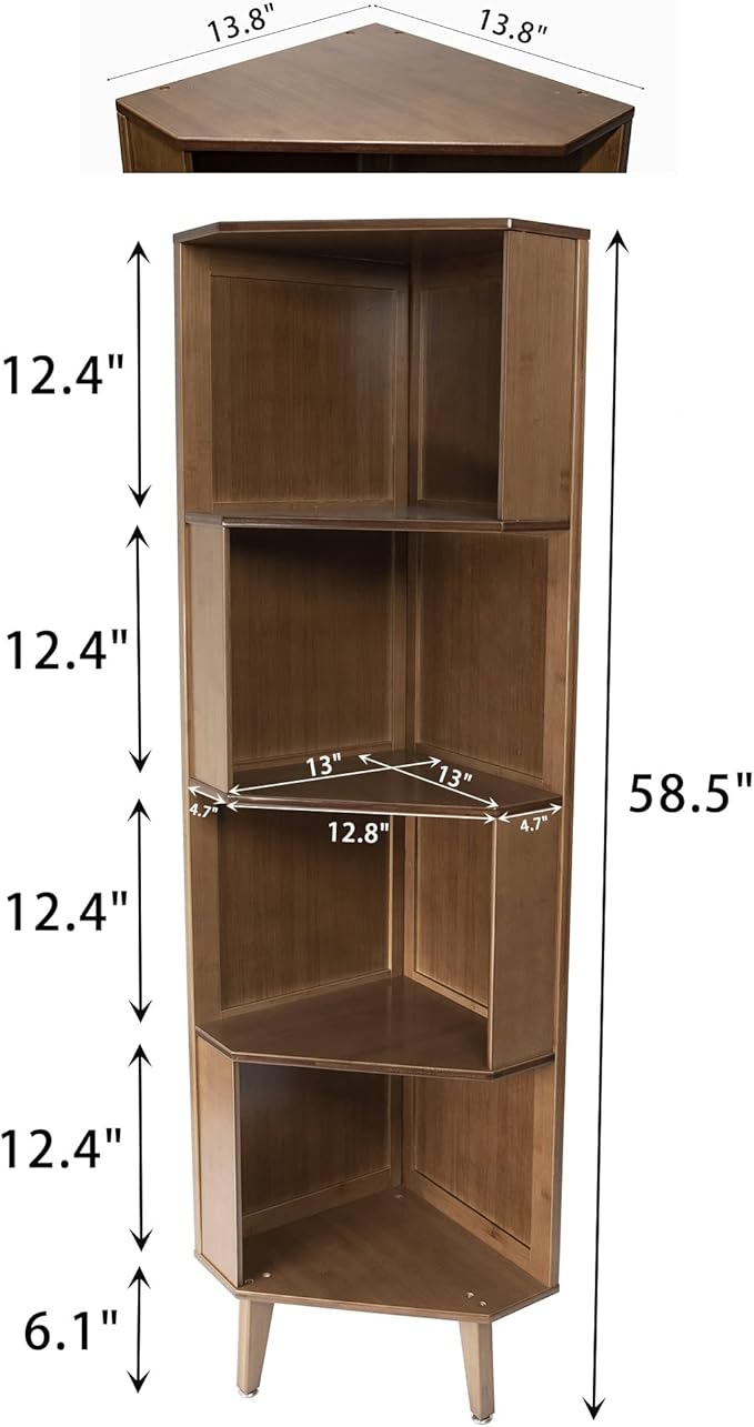 4-Tier Bookshelf Industrial Cube Shelf Corner Bookshelf Display Corner Storage Tall Bookcase Multifunctional Storage Display Stand Shelf for Home Office Living Room Decoration