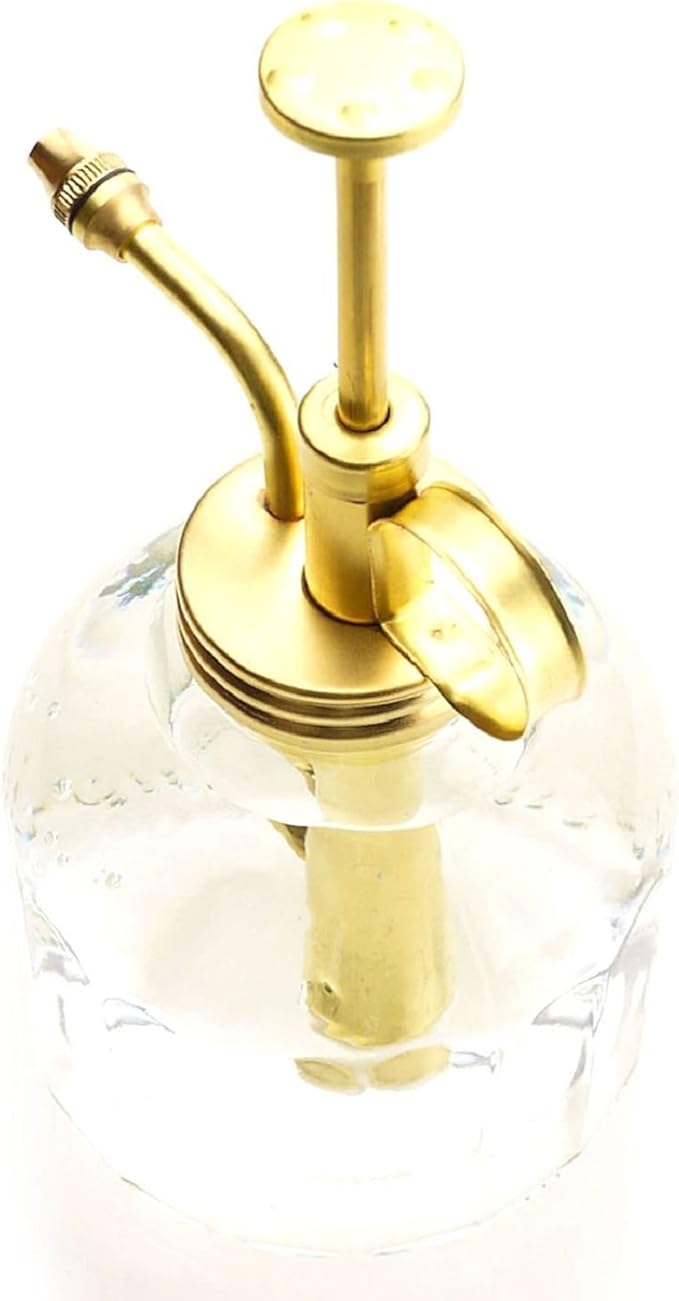 Plant Mister- Clear Color Glass Bottle & Brass Sprayer (Matt Gold)