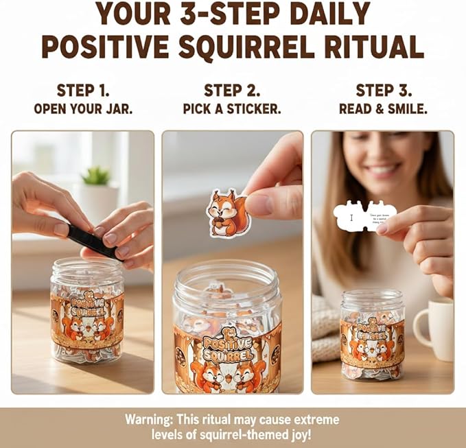 Positive Squirrel Jar with 60 Daily Affirmation Cards, Funny Emotional Support Christmas Gift, Cute Squirrel Christmas Decor for Home or Office, Holiday Gifts for Women Men and Coworkers