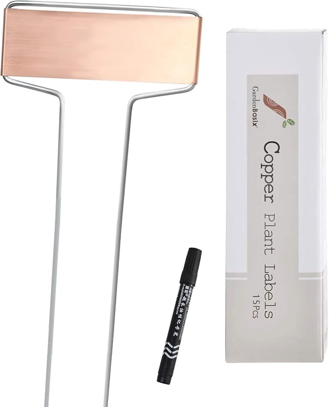 Copper Garden Labels Plant Markers Nursery Tags Reusable Planting Gardening Sticks for Vegetable Herb Flower Pack of 15,with 1 Marker Pen
