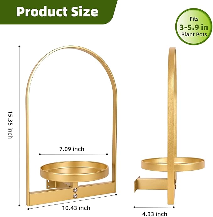3 Pack Gold Wall Plant Holder for Indoor Plants, Metal Wall Mounted Plant Shelf for Small Pots, Decorative Hanging Wall Planter Display, Modern Wall Decor for Living Room, Bedroom, Entryway, Office