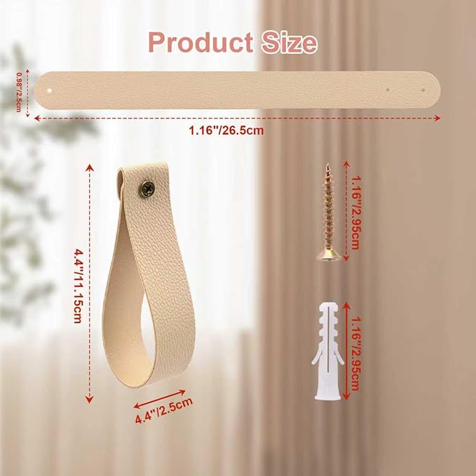 Curtain Rod Holders,Set of 8 Leather Curtain Rod Brackets with Screws,PU Curtain Rod Hangers Stylish Apricot Leather Straps Hooks for Wall Pole Macrame Boho Art Décor, CH-0012