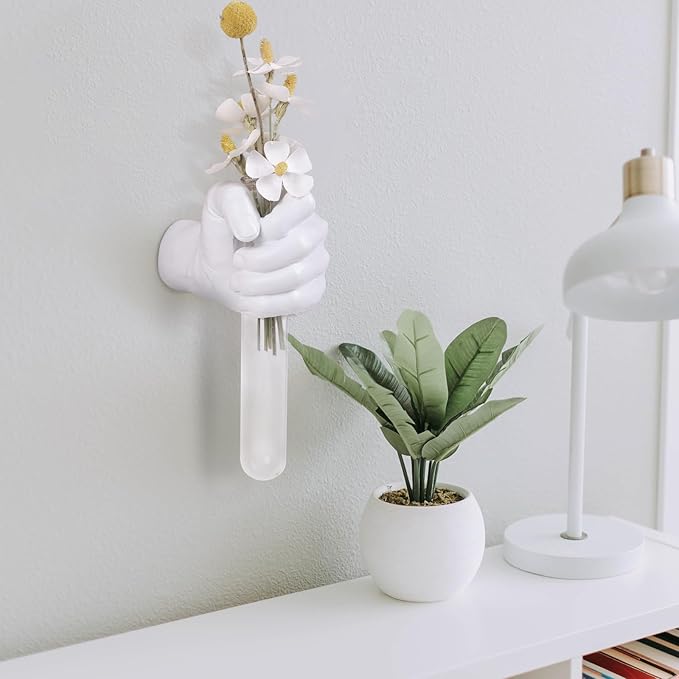 Hand Wall Vase, White Hand Sculpture for Kinetic Art,Unique Wall Spooky Hand Decor, Hanging Vase for Unique Decoration in Living Rooms, Entrance and Room,Palmistry vase Statue (White)