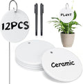 CroBlissful 12 Pcs Plant Labels Ceramic Garden Sign Markers 3 Inch Round Garden Labels Reusable Waterproof Ceramic Plant Sign Tags with Stainless Steel Stake and Pen for Flower Vegetable Potted Plant