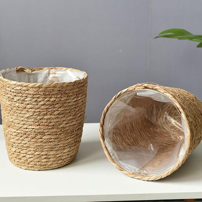 FOMIYES Home Decor Woven Straw Flower Pot Seagrass Planters Basket Garden Plant Pot Containers Wicker Rattan Vase Sundries Organizer Storage Bins for Indoor Outdoor Plants Vintage Decor