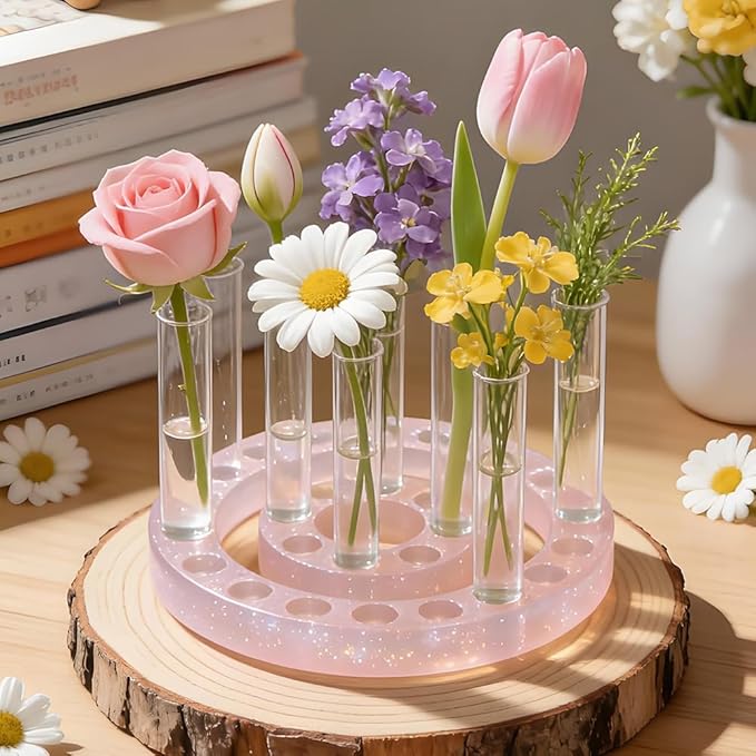 Round Vase Resin Mold Silicone for Plant Propagation Station with 6 Acrylic Test Tubes, Epoxy Resin Casting Mold for Hydroponic Flowers, Home Office Decor, DIY Craft Gift (B)