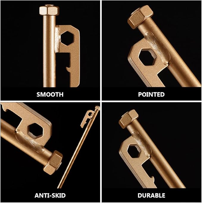 4pcs Stainless Steel Tent Stakes with Brass Nut, Heavy-Duty Non-Rust Ground Pegs for Family Camping and Outdoor Tents
