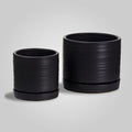 HERDUK 6 + 8 Inch Plant Pots, Ceramic Planter Pot with Drainage Hole & Saucer, Indoor/Outdoor Cylinder Round Planter Pot, Matte Black