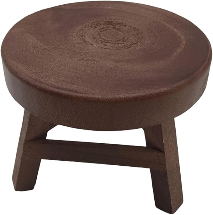 MYCENSE Wooden Stool Plant Stand for Indoor & Outdoor, Sturdy Flower Pot Stands Plants Shelf Potted Rack, Round Footstool, Decoration Racks for Home Office Garden Patio, B Brown 18x15cm