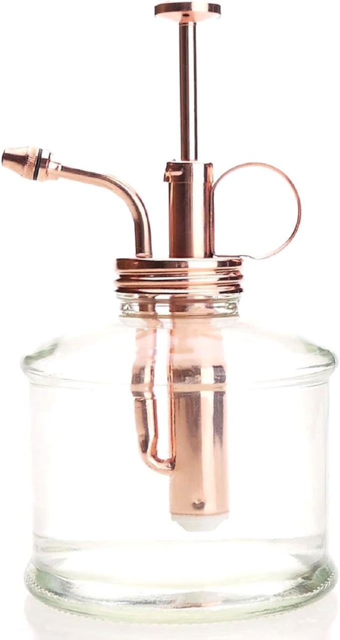 Plant Mister- Glass Bottle & Brass Sprayer (Clear & Rose Gold)