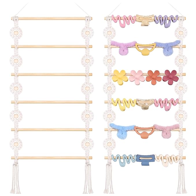 SNOWSTAR Macrame Hair Claw Clip Organizer,Hanging Hair Clip Holder and Storage for Women Girls,Claw Clip Hanger Home Decor for Wall,Door,Closet