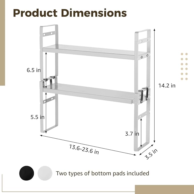 Expandable Window Shelf for Plants, 2-tier Adjustable Metal Storage Rack, Slim Kitchen Sink Organizer, Narrow Countertop Storage Holder, Rust Resistant White Finish