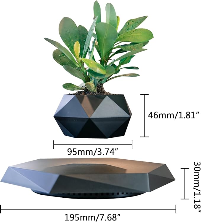 Levitating Plant Pot,Magnetic Floating Plant Pot for Small Plants,360°Rotating Levitating Desk Decor for Home & Office,Floating Pot Gift for Plant Lovers,Birthday, Christmas, New Year(black)