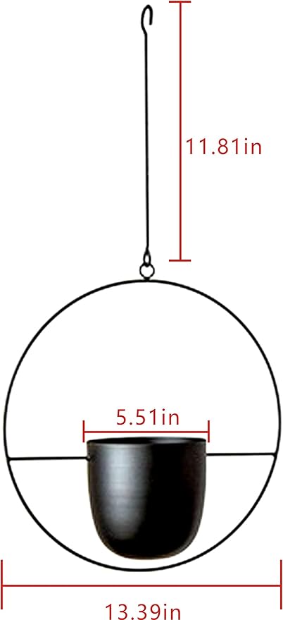 RISEON Boho Black Metal Plant Hanger,Metal Wall and Ceiling Hanging Planter, Modern Planter, Mid Century Flower Pot Plant Holder, Minimalist Planter for Indoor Outdoor Home Decor