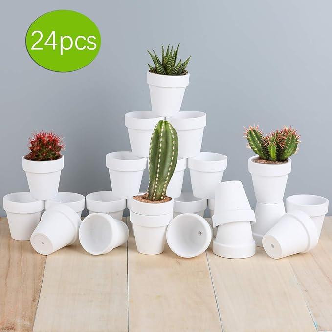 FCFKUK 24pcs Mini Clay Pots, 2.5'' Terracotta Pottery Planters, Cactus Flower Succulents Nursery Pots, with Drainage Hole, for Indoor/Outdoor