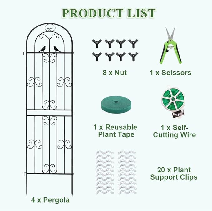 Metal Garden Trellis, 86.7" H x 19.7" W Black Coated Wire Lattice Panel, Sturdy Plant Support for Climbing Roses Vines Cucumbers Vegetables Outdoor Patio Yard (4 Packs)