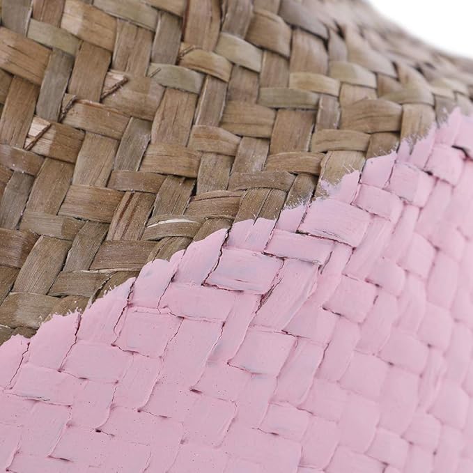 Woven Seagrass Belly Baskets with Handles for Planter Storage Flower Pot Cover Organizer&Laundry,Picnic Fruit&Grocery Baskets,Foldable Handmade Wicker Rattan Basket Hanging Decorative Baskets
