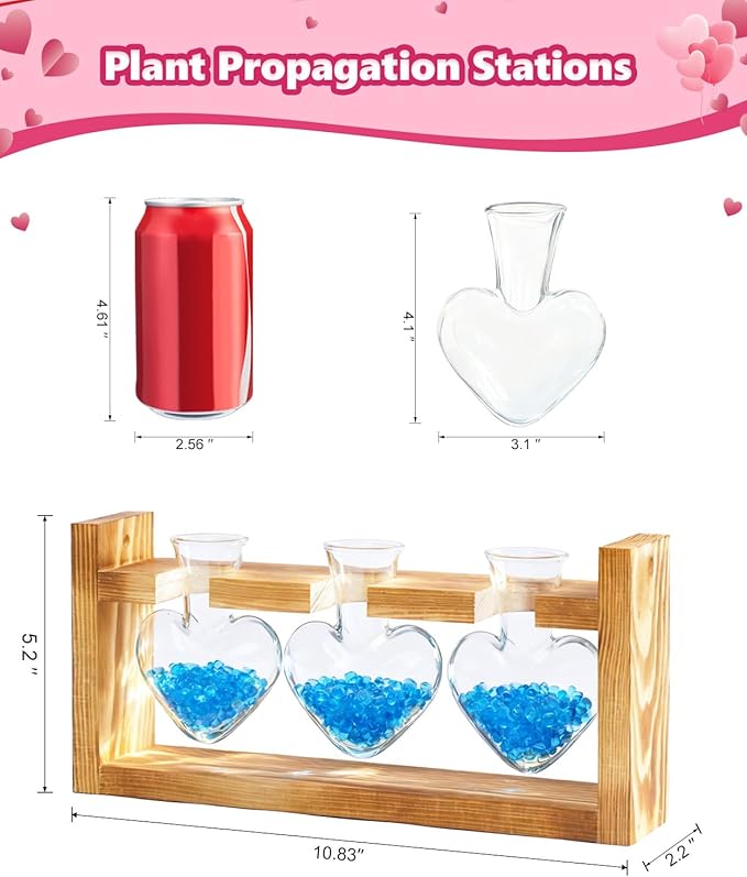 Nacome Plant Terrarium Propagation Stations: Mothers Day Gifts for Mom Plant Lovers Women Wife Daughter - 3 Bulb Glass Vase with Wooden Stand Tabletop for Hydroponics Home Garden Wall Decor