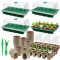 Hahood 4 Pack Seed Starter Tray Set Plants Growing Trays Peat Pots for Seedlings with Seed Starter Pots, Plastic Germination Tray, Plant Labels, Tool for Flower Vegetable Planting, Green