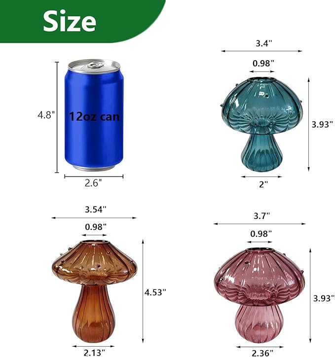 Glass Mushroom Propagation Planter - Set of 3 Cute Plant Propagation Stations for Indoor Plants, Unique Small Hydroponic Vase Jars Mini Terrariums for Window Living Room Bathroom Shelf Decor