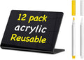 PigPotParty Acrylic Mini Chalkboard Signs for Outdoor Party Buffet, 12 Pcs 4"x3", Glossy Black Elegant Food Labels for Wedding, Table Signs, Place Cards, Include 2 Wet Erase Markers