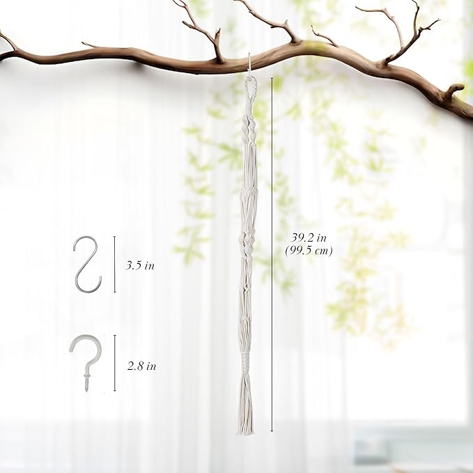 Flexzion 2 Pack White Macrame Plant Hanger - 41 Inch Macrame Hanging Planter with C & S Hooks - Indoor Hanging Plant Holder with Woven Cotton Rope for Home Decor (Plant Pot Not Included)
